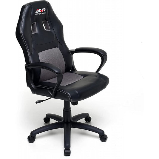 Fauteuil Racing Gris - Structure en Nylon - Revêtement en Simili Cuir et Tissu Mesh - Design Ergonomique - Hauteur Réglable - Pratique et Confortable - 62x60xh104 (113) cm