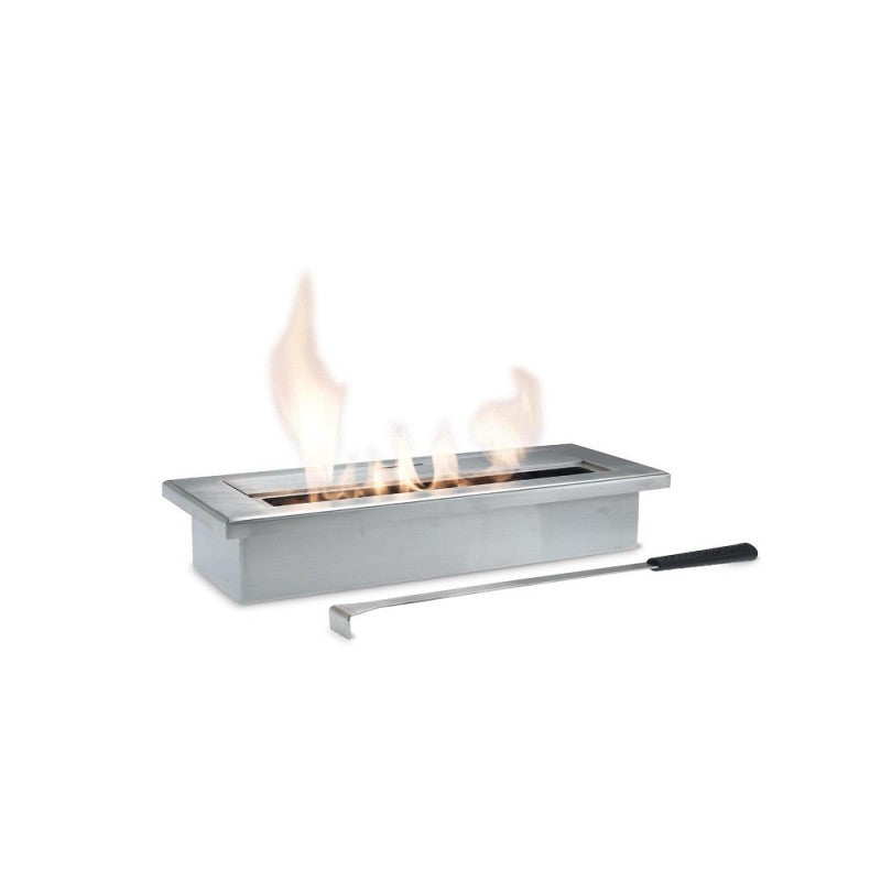 Table bioéthanol gris chromé biocheminée design 40 x 15 xh 8 cm