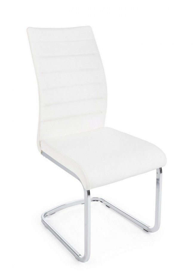 Chaise moderne rembourrée en similicuir blanc Myra