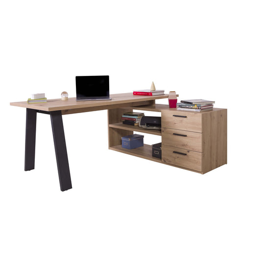 Bureau d'angle avec 3 tiroirs et 2 compartiments - 171,50x74,70x143,50 cm