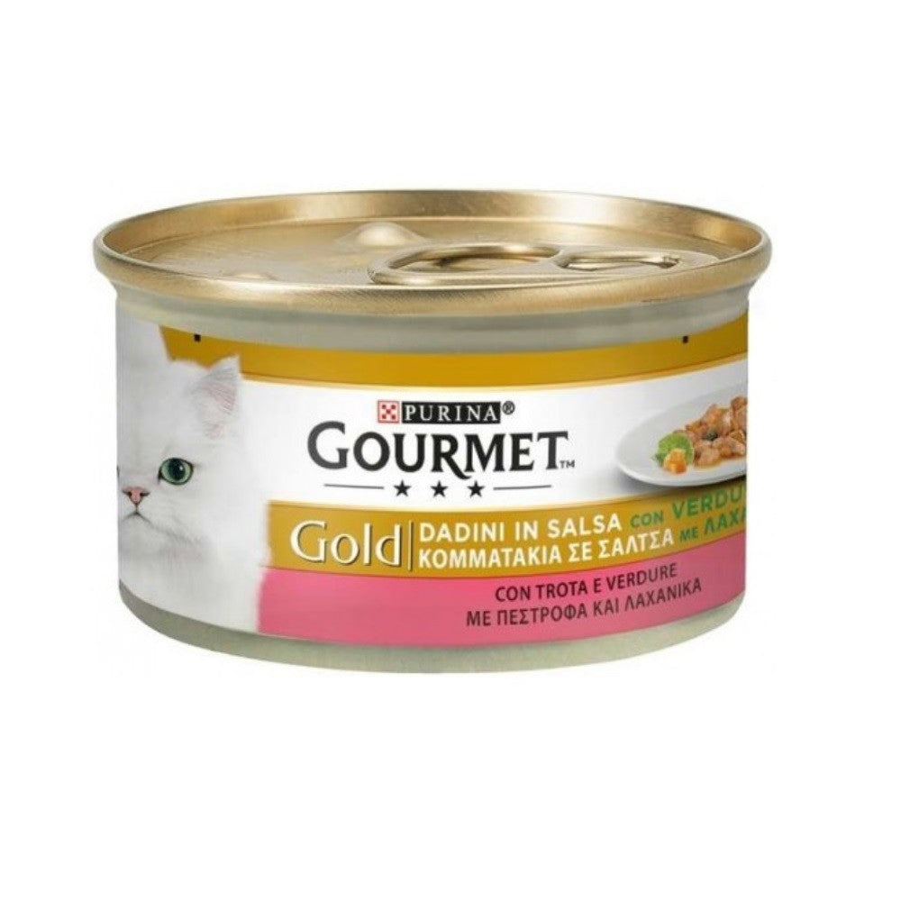 Gourmet Gold Cubes à la truite et sauce aux légumes Purina 85 grammes