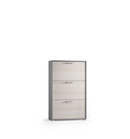 Meuble à chaussures à trois portes pouvant accueillir jusqu'à neuf paires de chaussures en tissu/mélèze