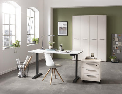 Bureau debout réglable en hauteur avec 4 hauteurs d'affichage intégrées (150x69 cm) laqué blanc et noir