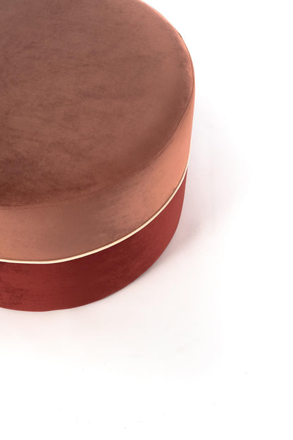 Pouf ancien en velours bois rose et bordeaux 62 x 62 x h 39 cm