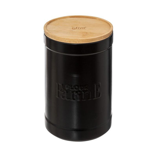 Pot à farine noir avec couvercle en bambou