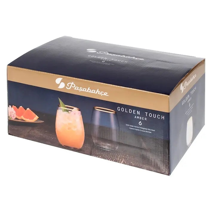 Lot de 6 verres Amber à bord doré, 35 cl