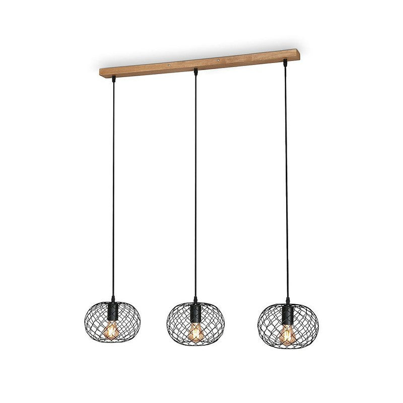 Winki 3xe27 suspension 90 cm noir/bois