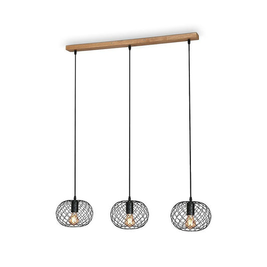 Winki 3xe27 suspension 90 cm noir/bois