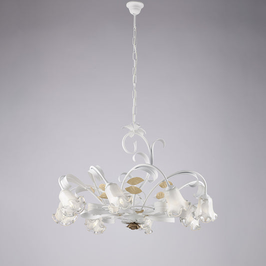 Lampadario in ferro laccato bianco shabby 8 luci H.52 - MAX 112 - Ø85