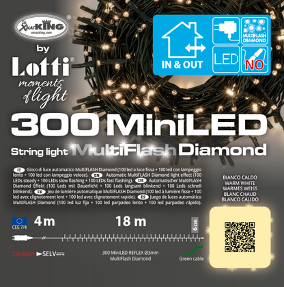 Chaîne 300 Mini LED Multi FLASH BLANC CHAUD 18m
