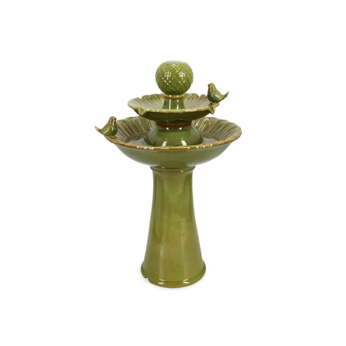 Fontaine Bizzotto avec led et oiseaux Niky verts 40,5 x 40,5 x 68 h cm