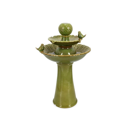 Fontaine Bizzotto avec led et oiseaux Niky verts 40,5 x 40,5 x 68 h cm