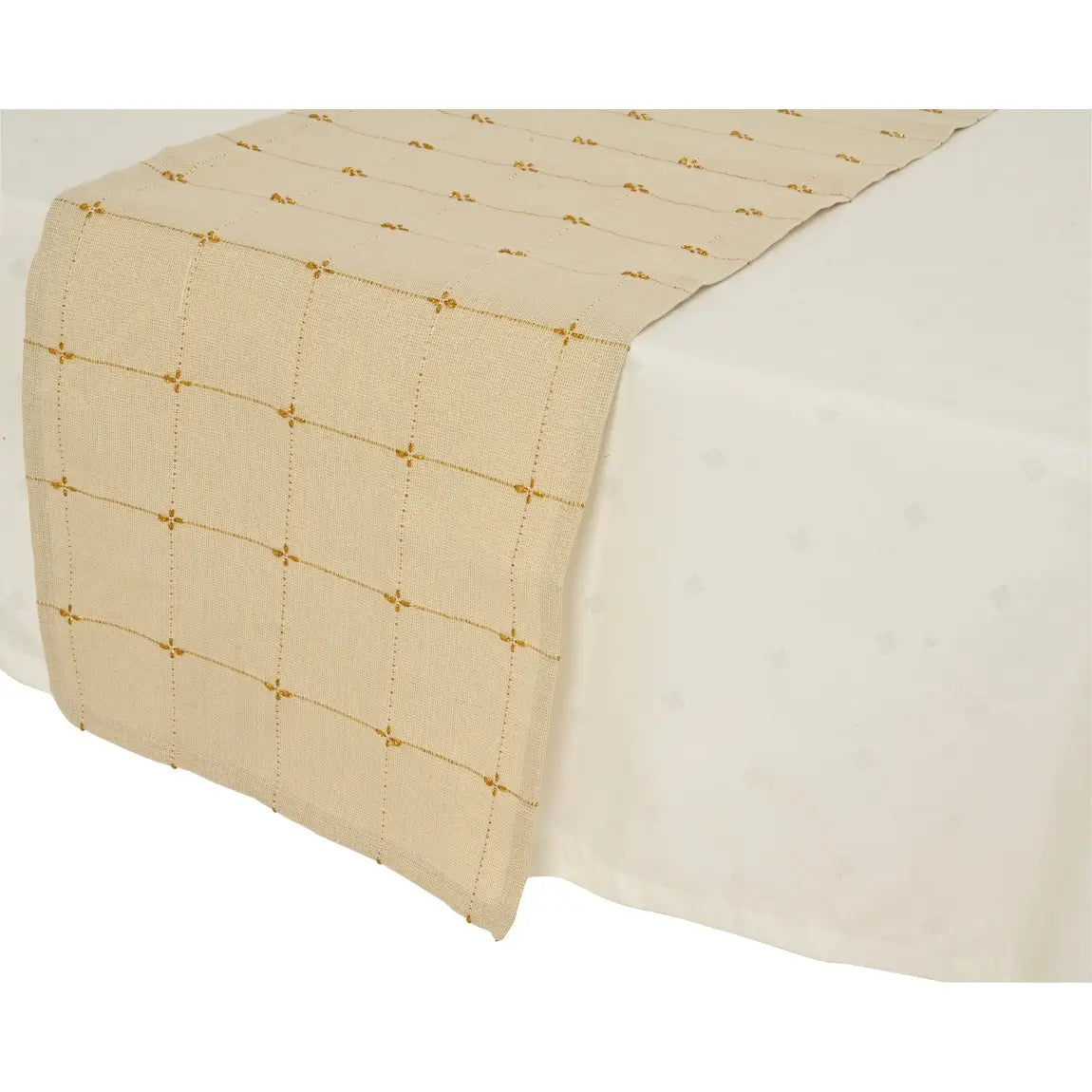 Runner da tavola ecrù con decorazioni oro 150 × 30 cm