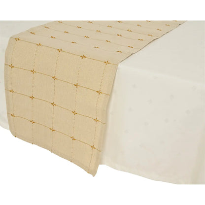 Runner da tavola ecrù con decorazioni oro 150 × 30 cm