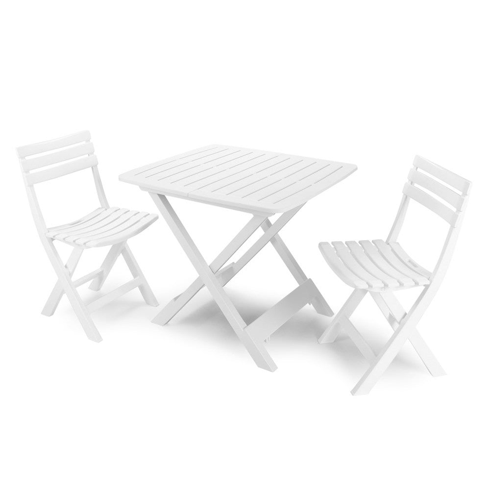 Ensemble pliant composé de 2 chaises Birki et 1 table Tevere blanche en polypropylène