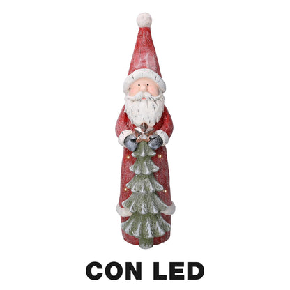 Père Noël LED en résine avec sapin rouge cm18x19h66