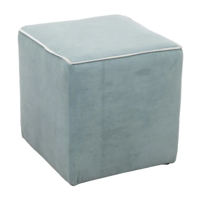 Pouf Zeno en velours menthe - bord bleu sarcelle
