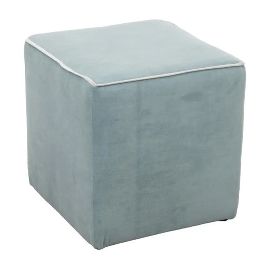 Pouf Zeno en velours menthe - bord bleu sarcelle