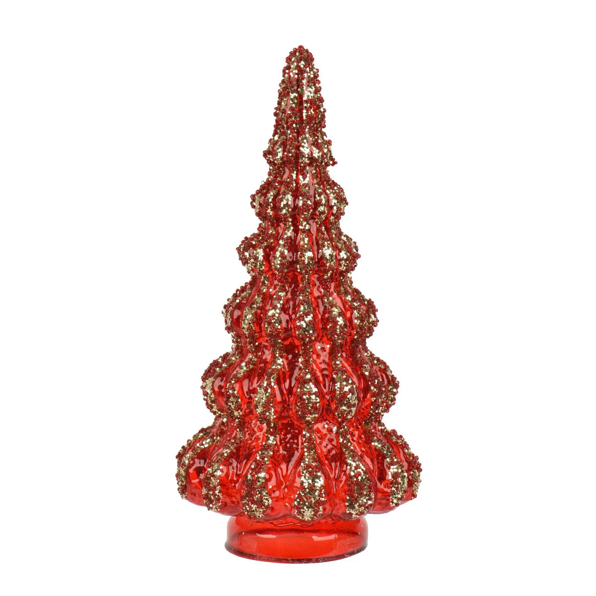 Albero di Natale in vetro rosso con glitter Ø12 × H25,5 cm