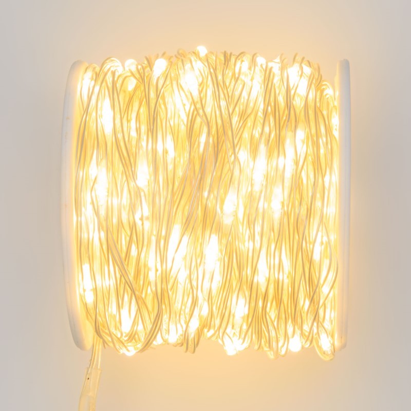 Chaîne 500 MicroLED Coil 25m câble argent transparent blanc chaud