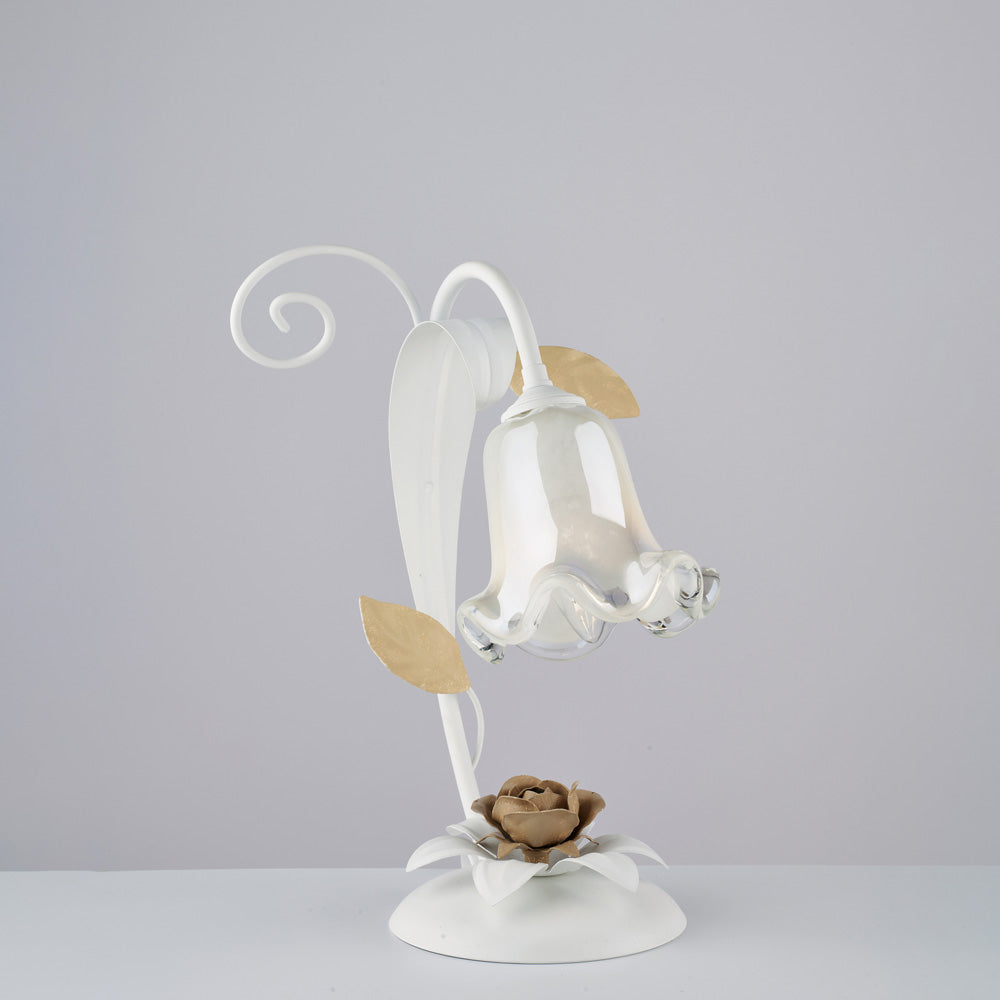 Lumetto in ferro laccato bianco shabby 1 luce H.34 - Ø25