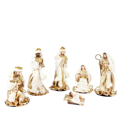 Set Natività in resina bianca e oro H33 cm – 6 pezzi