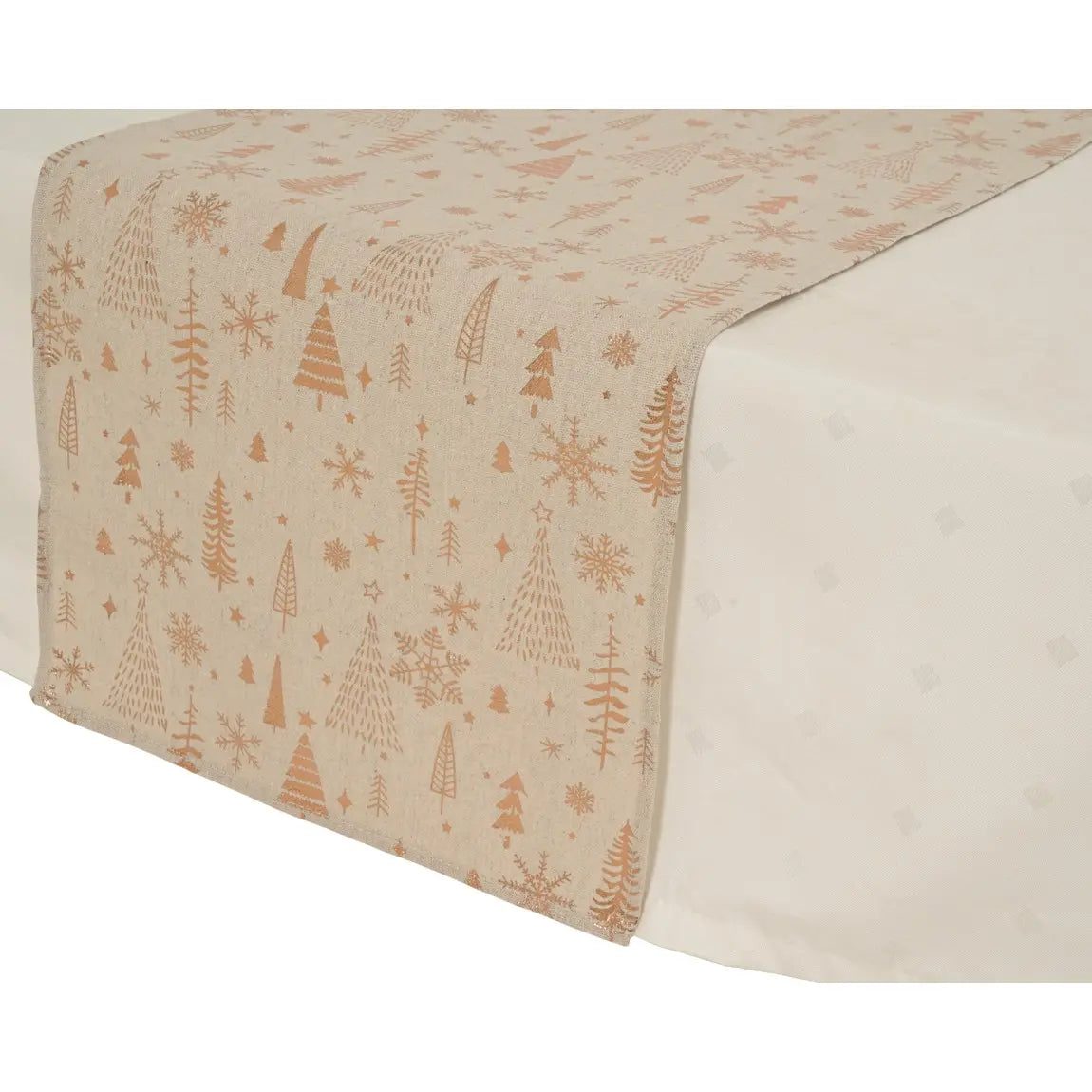 Runner da tavola beige con alberi, stelle e fiocchi 150 × 32 cm