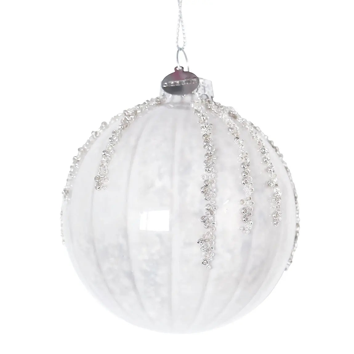 Sfera decorativa Frostfall in vetro bianco Ø8 cm