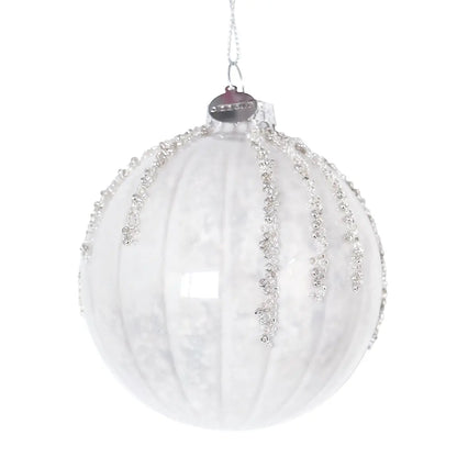 Sfera decorativa Frostfall in vetro bianco Ø8 cm