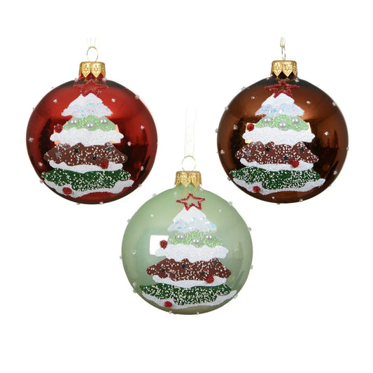 Sfera natalizia in vetro con albero di Natale Ø8 cm – 1 pezzo assortito