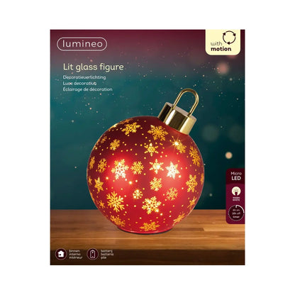 Sfera natalizia girevole in vetro rossa con LED Ø18 × H23 cm