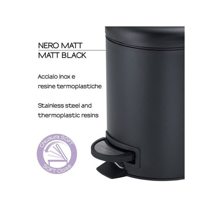 Portarifiuti bagno 3 lt Potty nero matt 25,1 x 17,4 x 22,6 cm