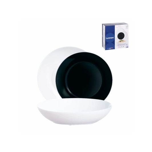 Service d'assiettes Luminarc Apy 18 pièces noir et blanc en verre trempé