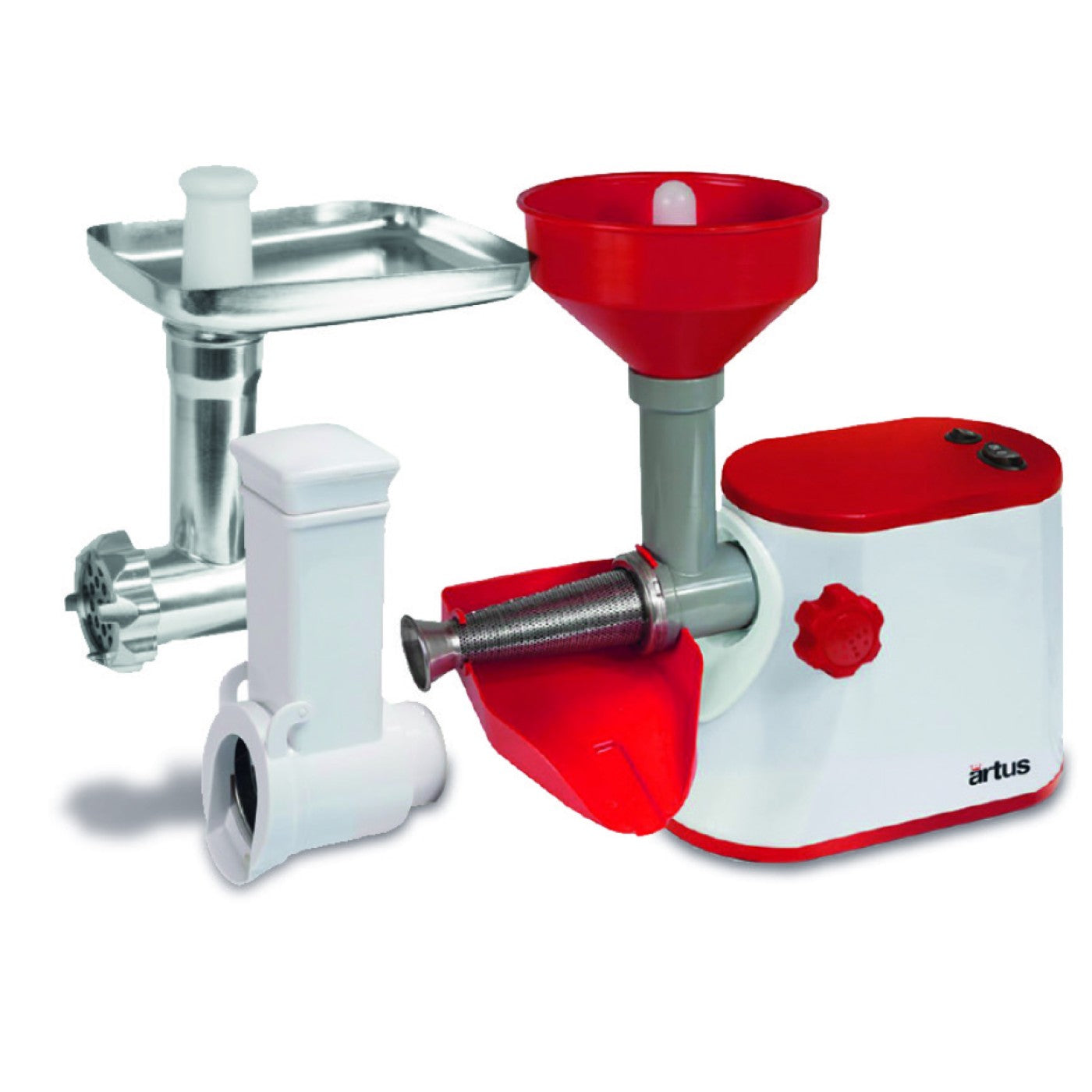 Kit multifonction presse-agrumes/hacher/couper/râpe - Hachoir à viande, presse-tomates et trancheuse à légumes avec moteur 300 W (puissance 1500 W)