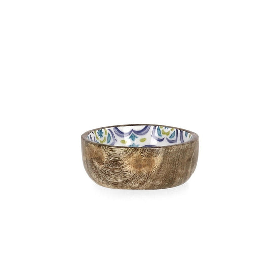 Bol Sintra bleu Bizzotto Ø9,5x4h avec décoration en majolique en bois de manguier