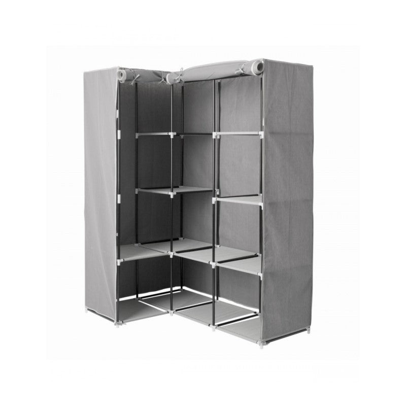 Meuble d'angle avec 2 caissons et 12 étagères - Gris - 131x87,5x169 cm