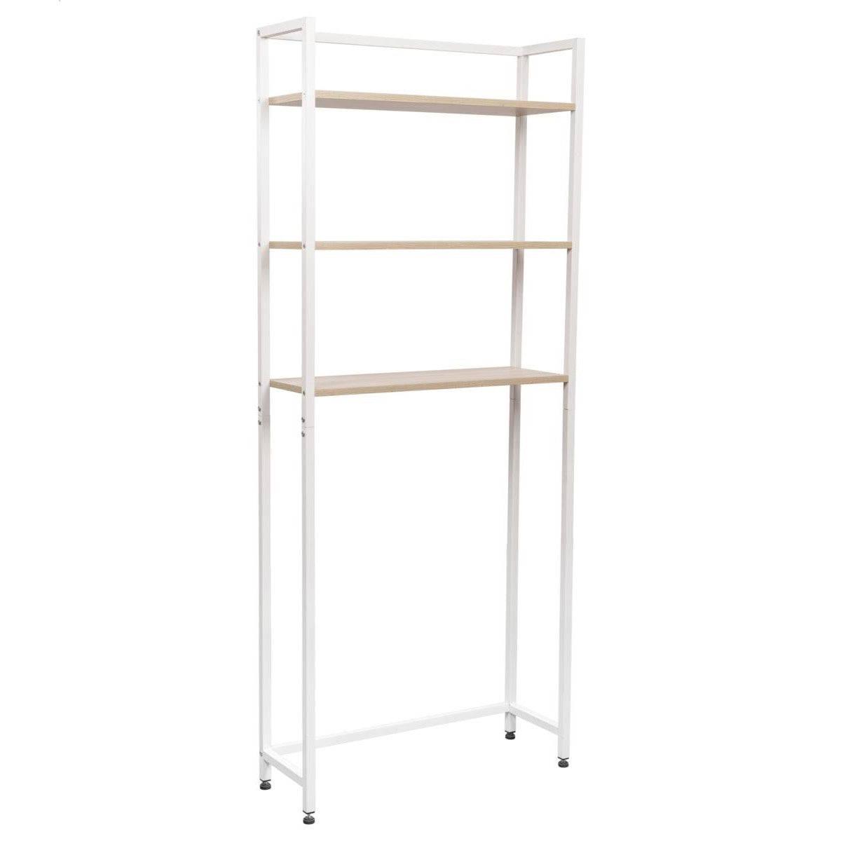 Mobile lavatrice Janet con 3 ripiani metallo bianco/legno naturale 68x24x165 cm