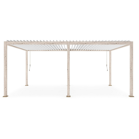 Pergola océan 3,6x6m en aluminium blanc/bois naturel