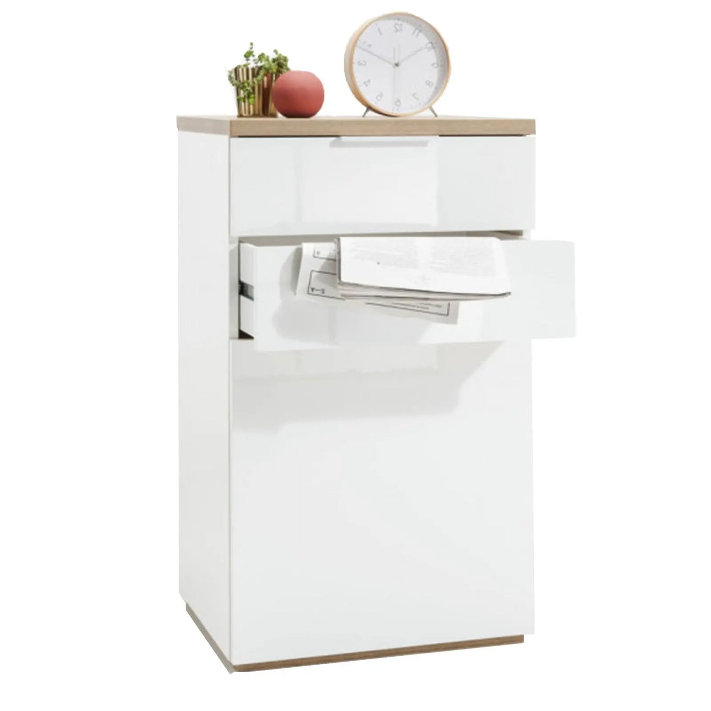 Buffet Mundi 1 porte et 2 tiroirs laqué blanc 60x50x102h cm