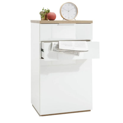 Buffet Mundi 1 porte et 2 tiroirs laqué blanc 60x50x102h cm