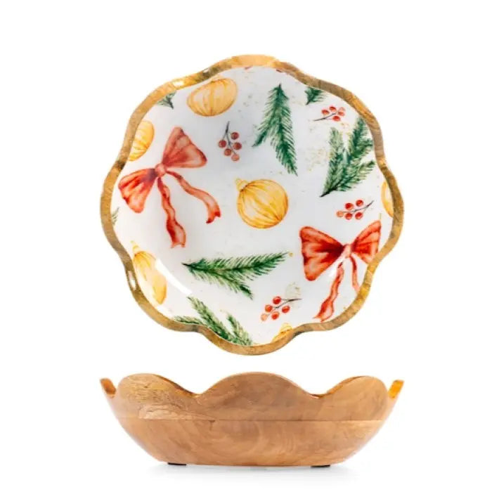 Coupe en bois à bord festonné Feston Noël — 25 cm, 1 pièce assortie