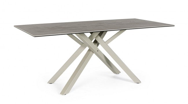 Tavolo ceramica 180x90x76 cm grigio scuro gambe beige