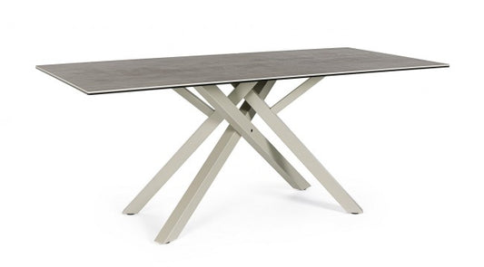 Tavolo ceramica 180x90x76 cm grigio scuro gambe beige