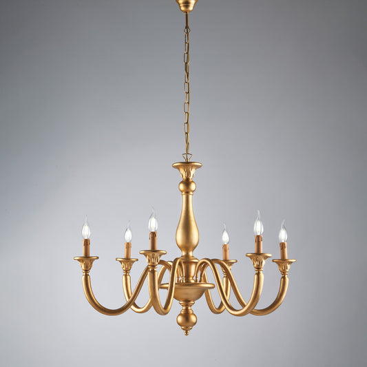 Lampadario in legno oro antico 6 luci H.69 - MAX 129 - Ø86
