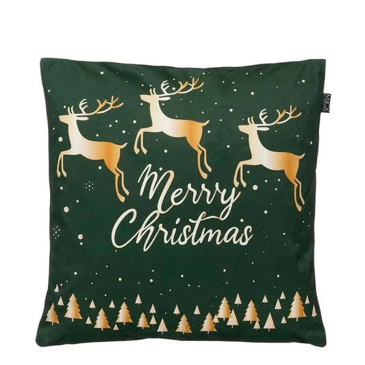 Coussin de Noël vert avec rennes et inscription Merry Xmas 45 × 45 × 16 cm