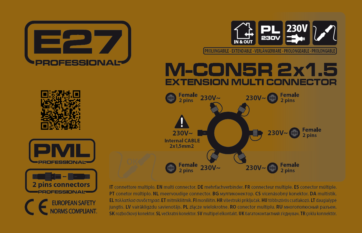 Connettore circolare 18cm 5 uscite 230V AC - Nero