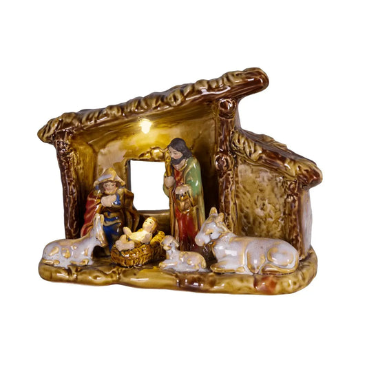 Presepe in porcellana con micro LED 20 × 9 × H14,5 cm