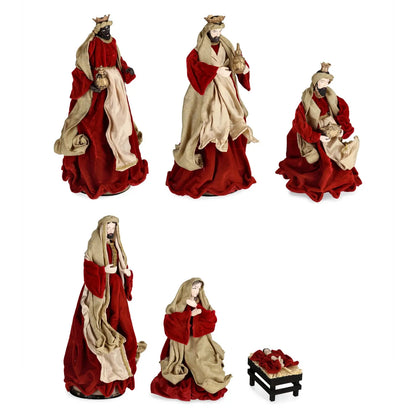 Natività Sublime rossa set 6 figure in poliresina e poliestere