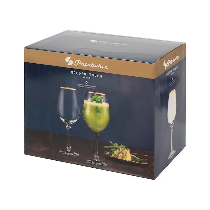Lot de 6 verres à pied Amber à bord doré, 46 cl