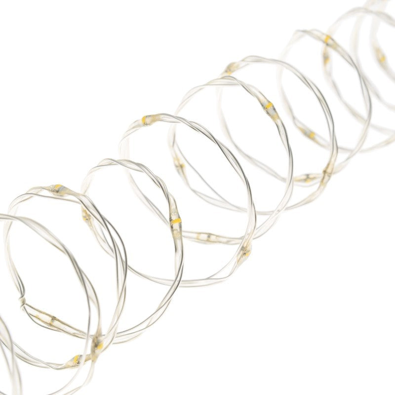 Chaîne 500 MicroLED Coil 25m câble argent transparent blanc chaud